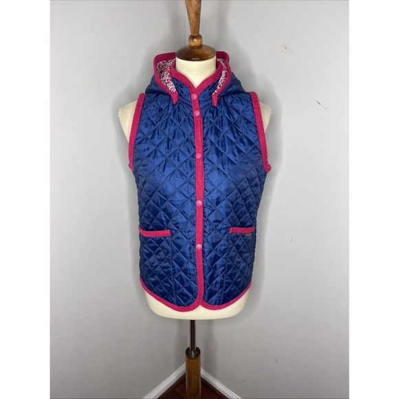 Lavenham Jackets & Blazers - Womens Lavenham Liberty Fabric Blue Quilted Hooded Vest UK‎ 12 US 38